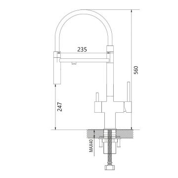 Смеситель для кухни с гибким изливом и подключением фильтра Maretti (Маретти) Calabria CA31RGF11, оружейная сталь