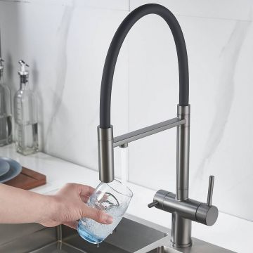 Смеситель для кухни с гибким изливом и подключением фильтра Maretti (Маретти) Calabria CA31RGF11, оружейная сталь