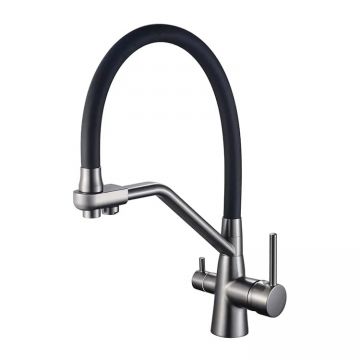 Смеситель для кухни с гибким изливом и подключением фильтра Maretti Eleganza EN31RGF14, оружейная сталь