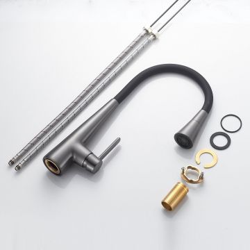 Смеситель для кухни с гибким изливом и режимом душ Rose (Розе) , оружейная сталь, R213T