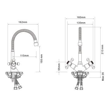 Смеситель для кухни с гибким изливом WesnaArt (Весна Арт) RASSVET, RAS02-180, хром