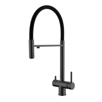 Смеситель для кухни с гибким изливом и подключением фильтра WesnaArt (Весна Арт) EKO05-160GunMetal, оружейная сталь