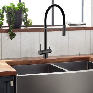 Смеситель для кухни с гибким изливом и подключением фильтра WesnaArt (Весна Арт) EKO05-160GunMetal, оружейная сталь