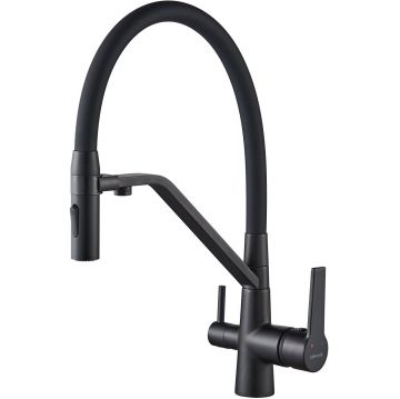 Смеситель для кухни с гибким изливом и подключением фильтра Shevanik (Шеваник) , черный, S278H