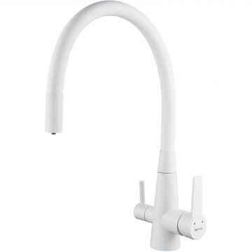 Смеситель для кухни с гибким изливом и подключением фильтра Shevanik (Шеваник) , белый, S668C