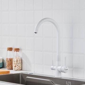 Смеситель для кухни с подключением фильтра Shevanik (Шеваник) S428C, белый