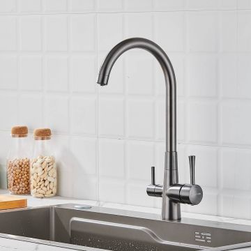 Смеситель для кухни с подключением фильтра Shevanik (Шеваник) S428T, оружейная сталь