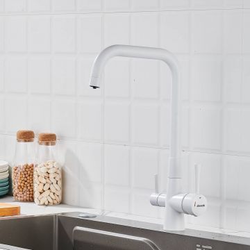 Смеситель для кухни с подключением фильтра Shevanik (Шеваник) S528C, белый