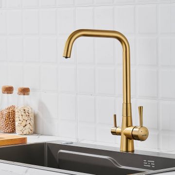 Смеситель для кухни с подключением фильтра Shevanik (Шеваник) S528G, золотой сатин