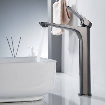 Смеситель для раковины высокий Shevanik (Шеваник) S4211T, оружейная сталь