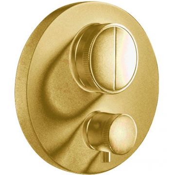 Смеситель Almar (Алмар) Core для душа, встраиваемый, термостатический, с кнопочным управлением для 2-х потребителей, цвет: латунь брашированная РVD E176632.HB