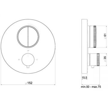 Смеситель Almar (Алмар) Core для душа, встраиваемый, термостатический, с кнопочным управлением для 2-х потребителей, цвет: латунь брашированная РVD E176632.HB