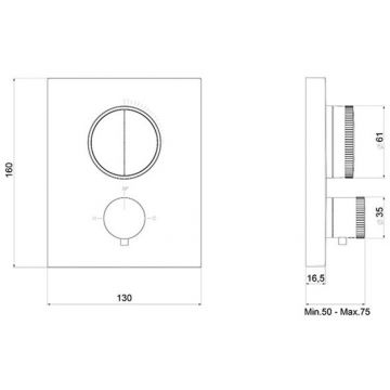 Смеситель Almar (Алмар) Core для душа, встраиваемый, термостатический, с кнопочным управлением для 2-х потребителей, цвет: латунь брашированная РVD E176682.HB