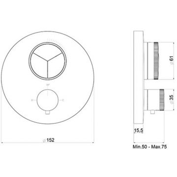 Смеситель Almar (Алмар) Core для душа, встраиваемый, термостатический, с кнопочным управлением для 3-х потребителей, цвет: латунь брашированная РVD E176633.HB