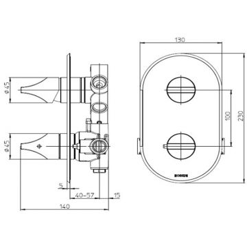 Смеситель Bossini (Боссини) Apice для душа, встраиваемый, термостатический, с переключателем на 2-5 положений, цвет: хром Z00500.030