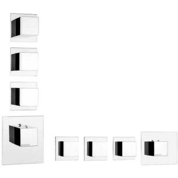 Термостат Bossini (Боссини) Cube для душа, встраиваемый, с девиатором/запорным вентилем на 3 - 6 выходов, уст-ка верт/гор., цвет: хром Z032205.030
