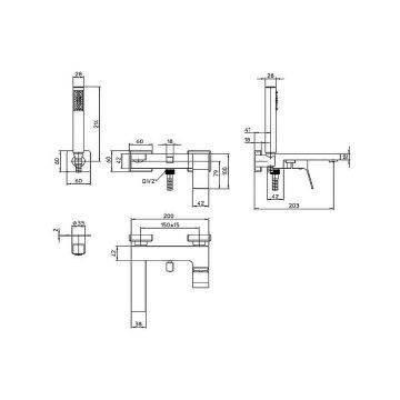 Смеситель для ванны Bossini (Боссини) AKI лейка Cube керамический картридж шланг 125 см Z00726.073 черный матовый
