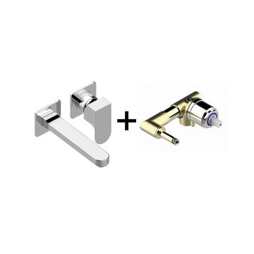 Комплект Bossini (Боссини) TEO Смеситель для раковины настенный встраиваемый с изливом 18.5 см Встраиваемая часть однорычажного смесителя Z00732.030 и Z00801 хром