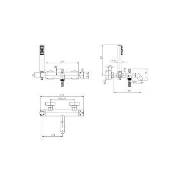 Смеситель для ванны Bossini (Боссини) TEO керамический картридж лейка Zen шланг 125 см Z00723.030 хром