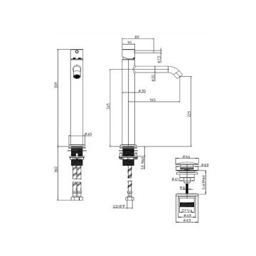 Смеситель для раковины Bossini (Боссини) Teo с донным клапаном Z00703.073 черный матовый