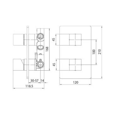 Комплект Bossini (Боссини) CUBE Смеситель для душа встраиваемый внешняя часть Универсальная встроенная часть для механического смесителя на 2-5 источников Z00062.030 и Z00130 хром