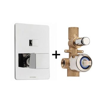 Комплект Bossini (Боссини) CUBE Смеситель для душа встраиваемый 2 выхода внешняя часть Встраиваемая часть смесителя с девиатором 2 направления Z00063.030 и Z00005 хром