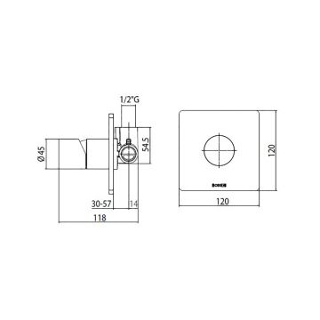 Комплект Bossini (Боссини) CUBE Смеситель для душа на 1 выход хром Встраиваемая часть смесителя с девиатором 1 направления 1/2 дюйма Z00008.030 и Z00007 хром