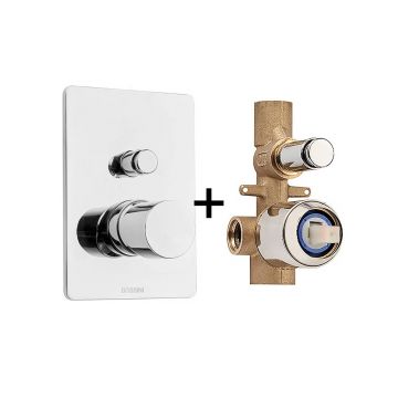 Комплект Bossini (Боссини) CUBE Смеситель для душа встраиваемый 2 выхода внешняя часть хром Встраиваемая часть смесителя с девиатором 2 направления Z00006.030 и Z00005 хром