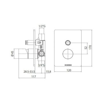 Комплект Bossini (Боссини) CUBE Смеситель для душа встраиваемый 2 выхода внешняя часть хром Встраиваемая часть смесителя с девиатором 2 направления Z00006.030 и Z00005 хром