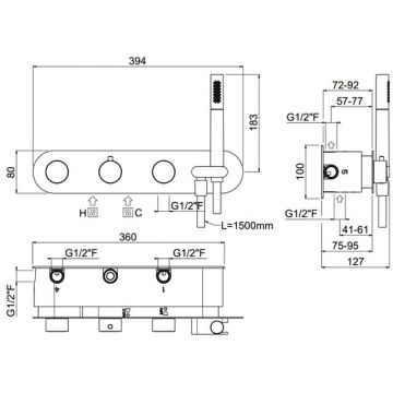 Смеситель Carimali (Каримали) ilTondo для душа, встраиваемый, термостатический, 5 выходов, ручным душем, внешняя часть, цвет хром 21858EST/A-CR