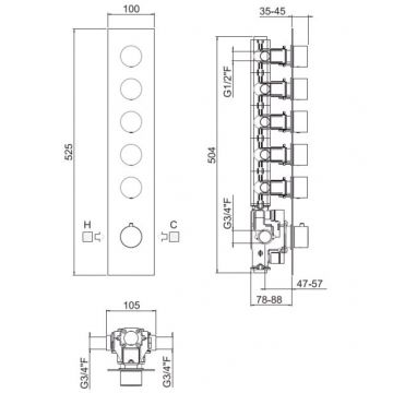 Смеситель Carimali (Каримали) ilTondo термостатический, встраиваемый, на 5 выходов, цвет: хром 21059EST-CR