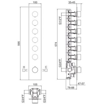 Смеситель Carimali (Каримали) ilTondo термостатический, встраиваемый, на 6 выходов, цвет: хром 21069EST-CR
