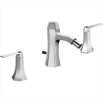 Смеситель Cisal (Кисал) Cherie для биде на 3 отверстия с донным клапаном, цвет: хром/черный матовый CF0012206T