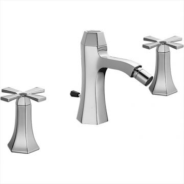 Смеситель Cisal (Кисал) Cherie для биде на 3 отверстия. с донным клапаном, цвет: хром/черный матовый CX0012206T