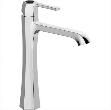 Смеситель Cisal (Кисал) Cherie однорычажный для раковины на 1 отверстие, высокий h20 см, без донного клапана, цвет: хром/черный матовый CH0035446T