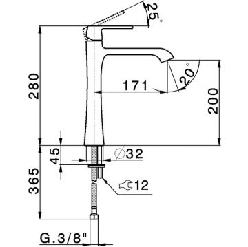 Смеситель Cisal (Кисал) Cherie однорычажный для раковины на 1 отверстие, высокий h20 см, без донного клапана, цвет: хром/черный матовый CH0035446T