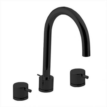 Смеситель Cisal (Кисал) Less New для раковины, на 3 отверстия, с донным клапаном, цвет: черный матовый LN00106040