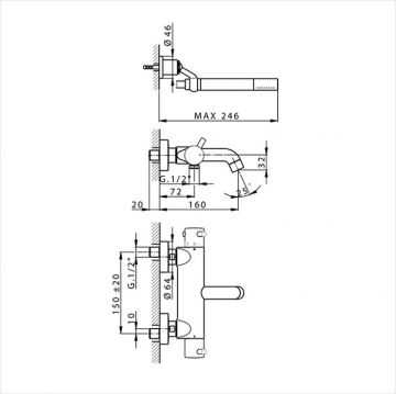 Смеситель Cisal (Кисал) Less New термостатический настенный для ванны/душа с ручной лейкой, держателем и шлангом, цвет: хром LND2301621