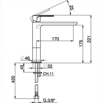 Смеситель Cisal (Кисал) LineaViva однорычажный для раковины на 1 отверстие, высокий h175 мм, без донного клапана, цвет: хром LV00150021