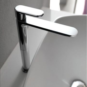 Смеситель Cisal (Кисал) LineaViva однорычажный для раковины на 1 отверстие, высокий h225 мм, без донного клапана, цвет: хром LV00354021