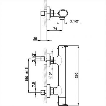 Смеситель Cisal (Кисал) LineaViva термостатический настенный для душа, цвет: хром LVT0101021