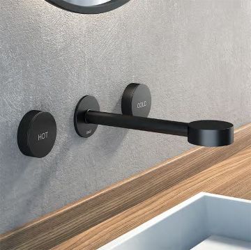 Смеситель Cisal (Кисал) Slim для раковины на 3 отверстия из стены, излив 185-20 см, цвет: черный матовый SM01351040