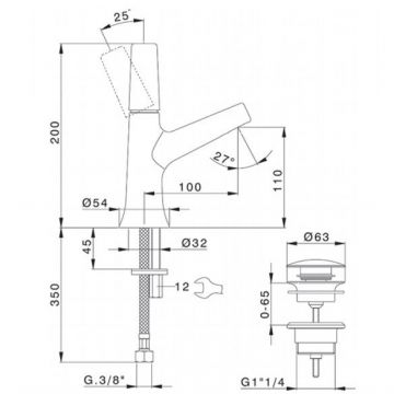 Смеситель Cisal (Кисал) Vita однорычажный для раковины 1 отверстие с донным клапаном, цвет: хром VI00051421