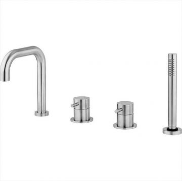 Смеситель Cisal (Кисал) Xion на борт ванны на 4 отверстия, излив 20 см, цвет: нержавеющая сталь XI001260D1