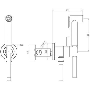 Гигиенический душ Cisal (Кисал) Shower с шлангом 120 см, вывод с держателем и встроенный прогрессивный картридж, цвет: никель полированный TT0079452B