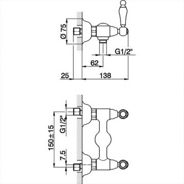 Смеситель Cisal (Кисал) Arcana Toscana двухвентильный настенный для душа, цвет: бронза TS00044127