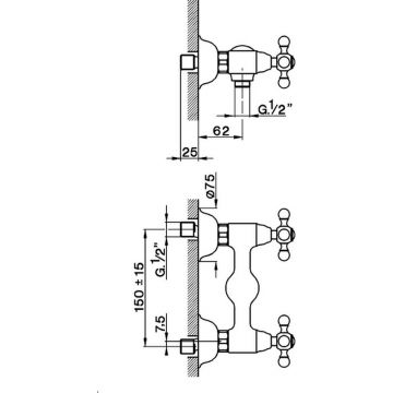 Смеситель Cisal (Кисал) Arcana двухвентильный настенный для душа, цвет: бронза AC00044127