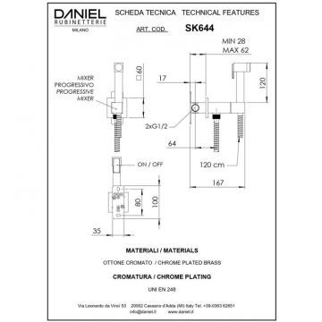 Смеситель для биде Daniel (Даниэль) SkyLine, с прогрессивным картриджем, цвет бронза SK644-63