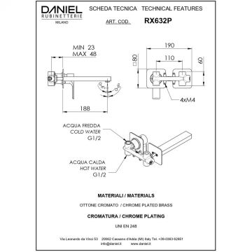 Смеситель для раковины Daniel (Дэниел) Reflex, встраиваемый в стену однорычажный (излив 18,8 см), цвет черный матовый RX632P-15
