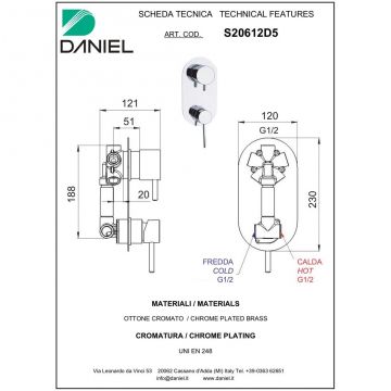 Душевой комплект Daniel (Дэниел) Suvi, на 3 потребителя, с круглым изливом, круглым верхним душем 20 см и кронштейном 30 см, цвет хром S20617Z-CR